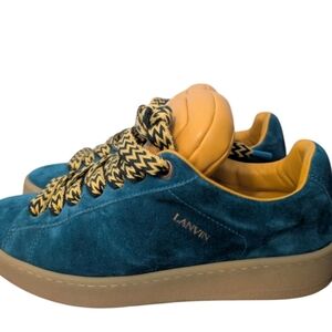 Lanvin Blue Suede Sneakers with Yellow Accents